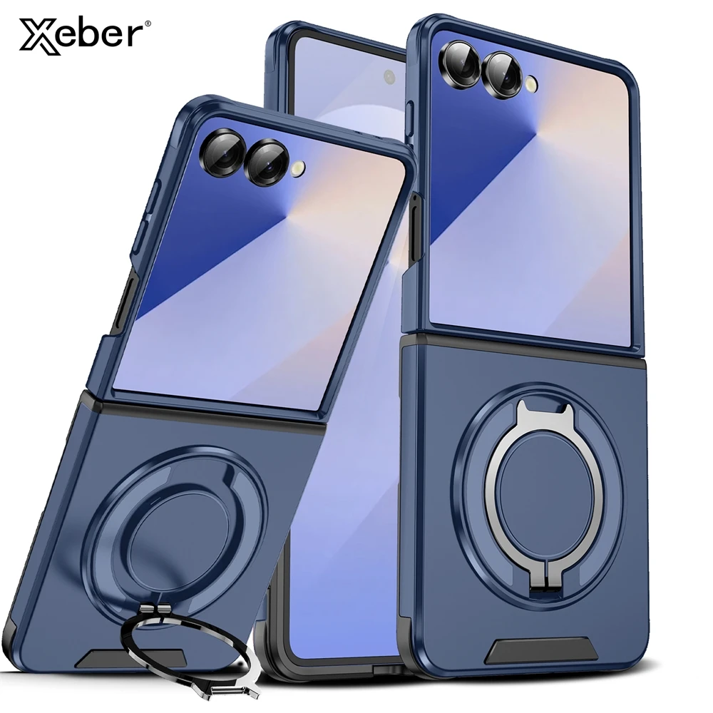 Magnetic Rotating Bracket Phone Case with Sliding Window and Anti-Fall Protection
