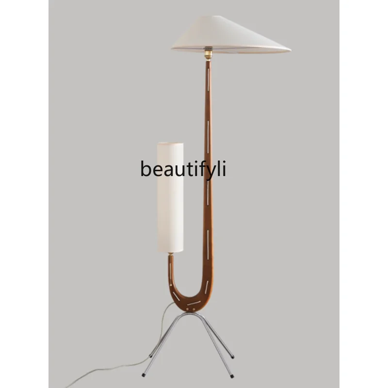 

Medieval Walnut Floor Lamp Designer Model Bedroom Study Lamp in the Living Room Japanese Retro Double Head Ambience Light