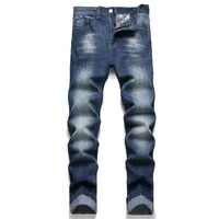 2024 Spring Straight Leg Men's Blue Jeans Mid-Waist Stretch Casual Pants Street Trend Hip Hop Clothing 2