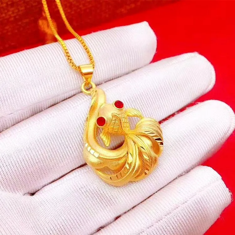 

Real 18k Gold Color Goldfish Pendant Necklace Chain for Women Bride Bitthday Party Pure Gold Color Pendant Jewelry Gifts