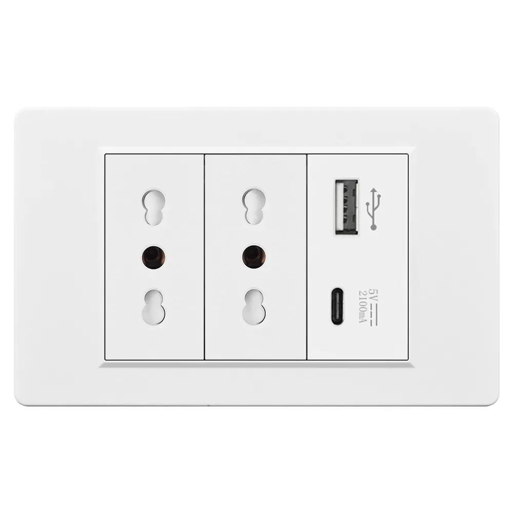 VISWE 칠레 이탈리아 소켓 Type-C USB 플러그 20W 고속 충전 118*72mm PC 패널, USB 충전 소켓