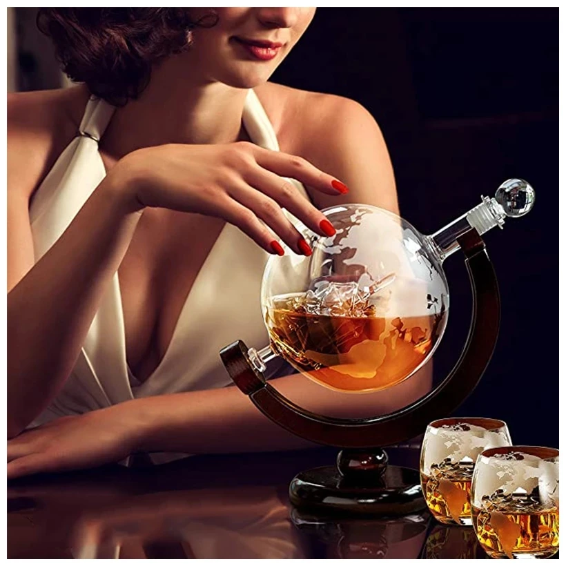 

850ml Whiskey Decanter Set Crystal Glass Wine Glass Creative Globe Wine Bottle Home Bar Party Wine Supplies Large Capacity