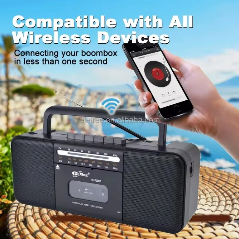 PX-700BT 레트로 휴대용 올드 USB 멀티밴드 라디오, 무선 블루투스 스피커, 스테레오 카세트 녹음기, TF/MP3 플레이어, 자동 정지