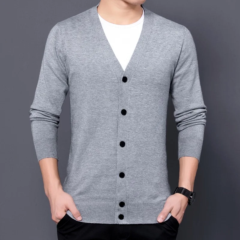 

2023 Men Knitted Cardigan Sweater Jacket Men V-Neck Cardigan Autumn Winter Korean Style Solid Color Sweater Basic All-Match Tops