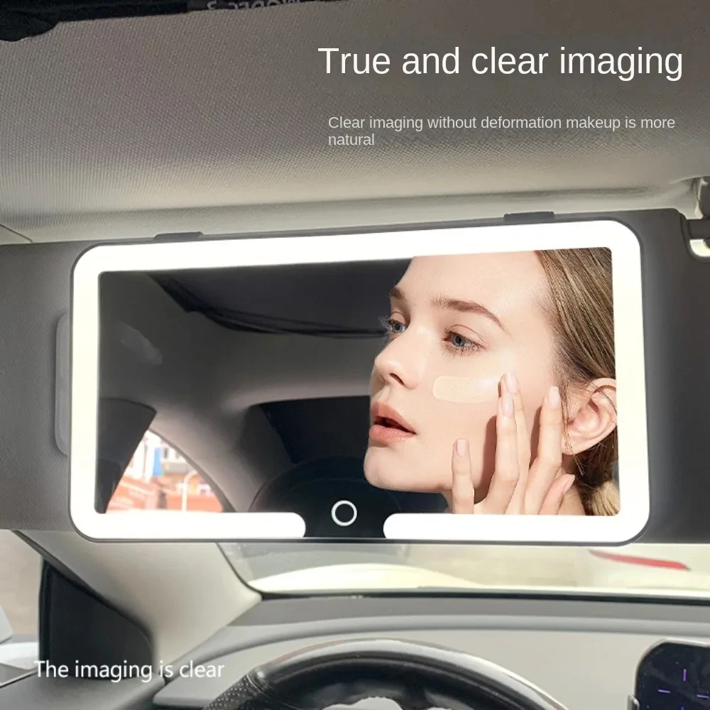 LED Car Sun Visor Vanity Mirror Car Interior Universal Thin Mirrors HD Makeup Mirror Rechargeable Touch Screen Fill Light Mirror