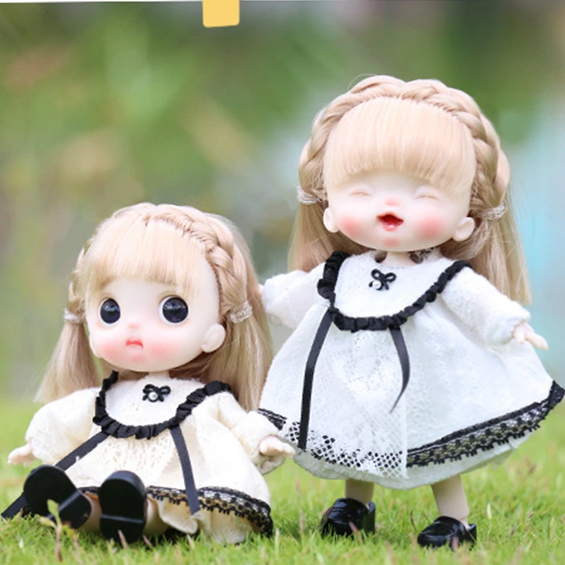 

Mini bjd Doll Full Set 1/12 Pocket 13cm Ball-jointed Girl OB11 Doll with Wig Cute Face Surprise Toys Dolls Kid Gift for Girl