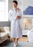 Grande taille vêtements de nuit pour hommes Kimono Robe de bain Robe gris à manches longues col en v vêtements de nuit avec poche de ceinture printemps été hommes vêtements de maison 5