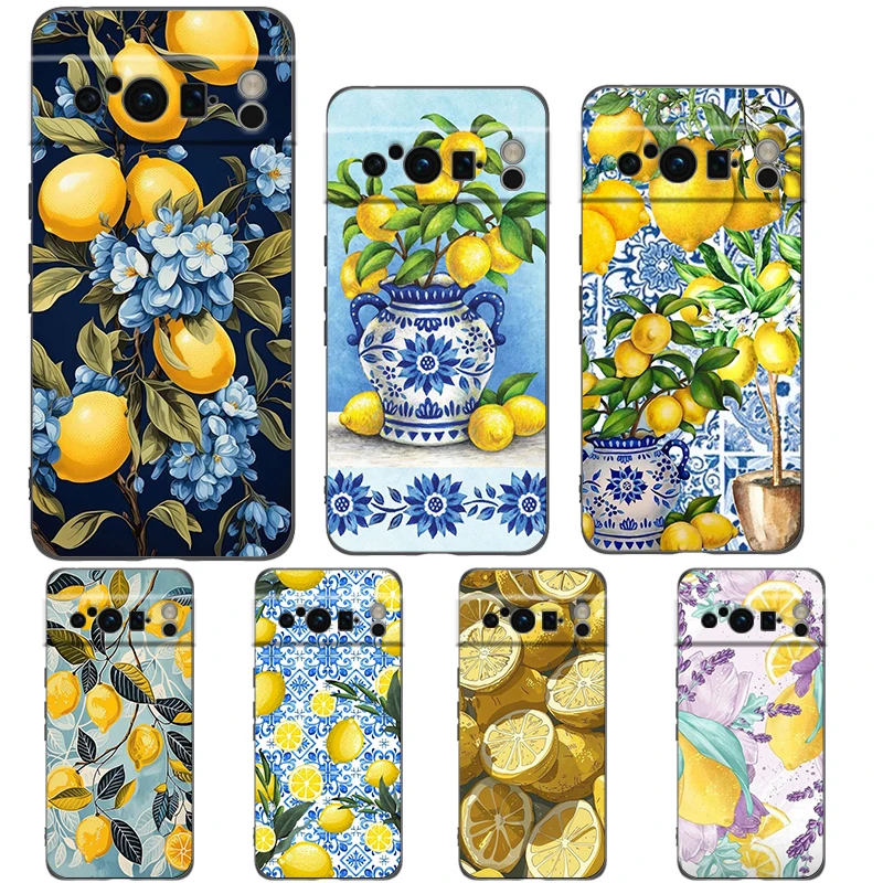 Vintage Lemon Design Shockproof Phone Case - Black Soft TPU Cover