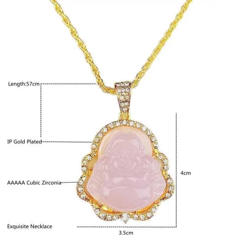 Fashion Exquisite Maitreya Buddha Pendant Necklace Inlaid with Shiny Zircon Crystal Base Ladies Lucky Amulet Fortune Jewelry