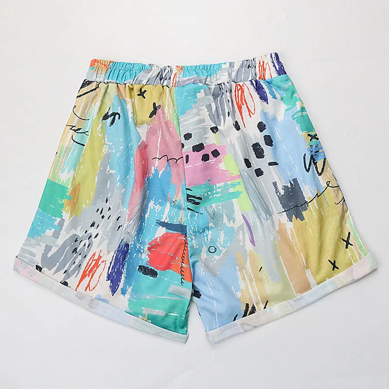 Casual Vacation Tie-dye Printed Shorts Women Temperament Elegant Mid-waist Straight Beach Pants Summer Clothes Women 2024