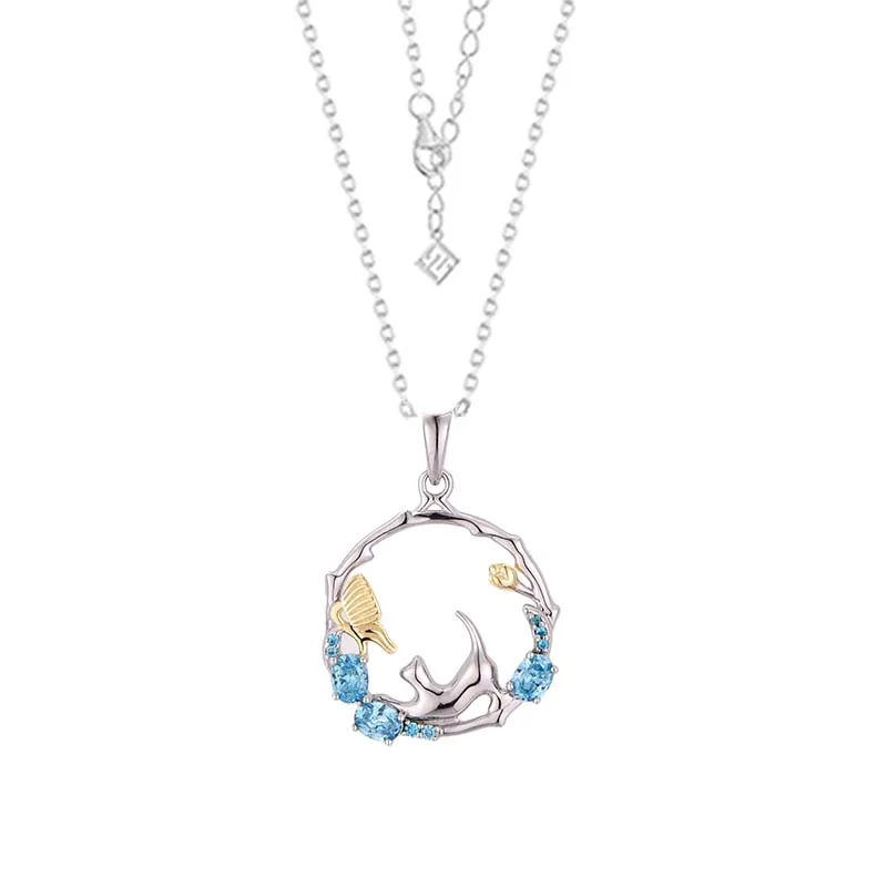Fine Jewelry Women Cat Luxury 925 Silver Necklace Earrings Zirconia Jewelry Set - 2