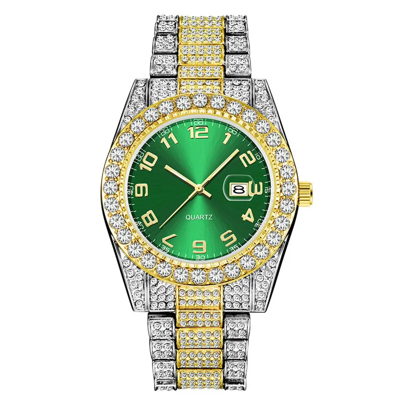 

New Watches for Men Fashion Luxury Iced Out Diamond Hip Hop Date Quartz Wrist Watch Male Clock Relogio Masculino Drop Shipping