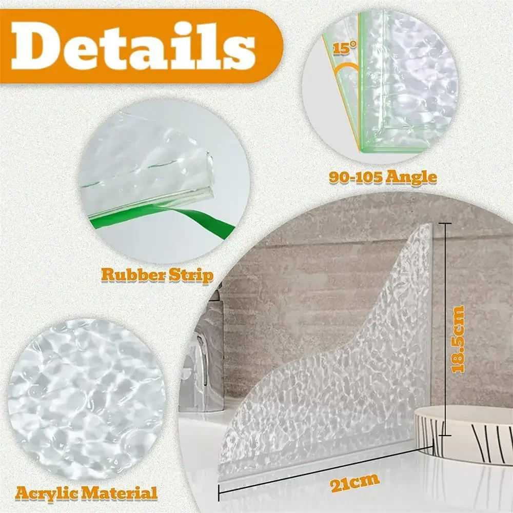 Description Picture 5 of itemGuard Shower Guards Bathtub Water Corner Bath Tub Shield Screen Acrylic Splashing Bathroom Door Curtain Clear Barrier Sink 2Pcs