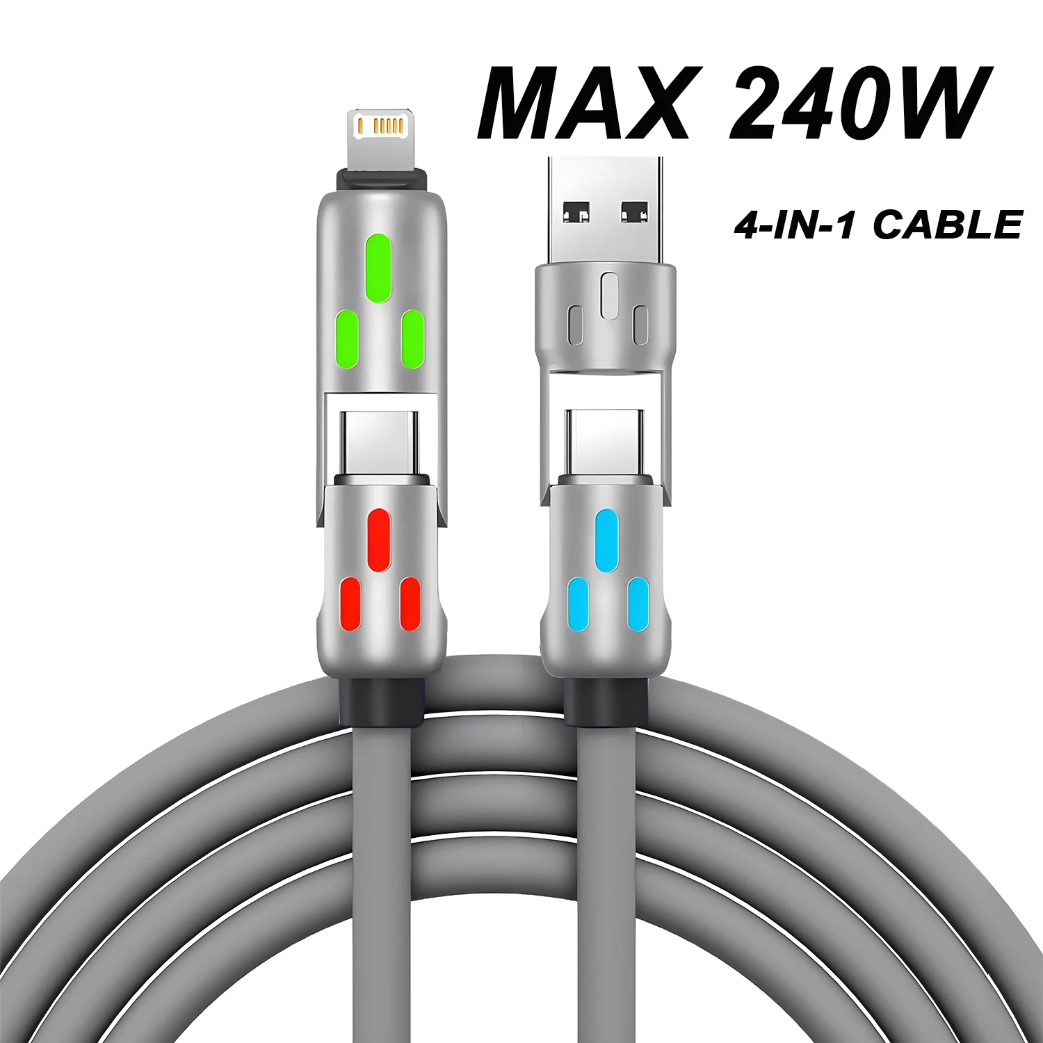 ตัวเลือกสินค้า สายชาร์จ USB-C 240W รองรับ PD ชาร์จเร็ว 4 ฟังก์ชั่น 1 สาย