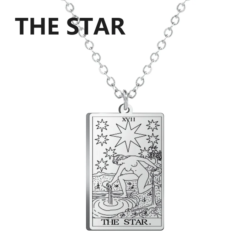 Stainless Steel Major Arcana Tarot Pendant Necklace with Star, Moon, and Death Symbols