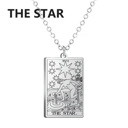 Stainless Steel Major Arcana Tarot Pendant Necklace with Star, Moon, and Death Symbols (Steel color)
