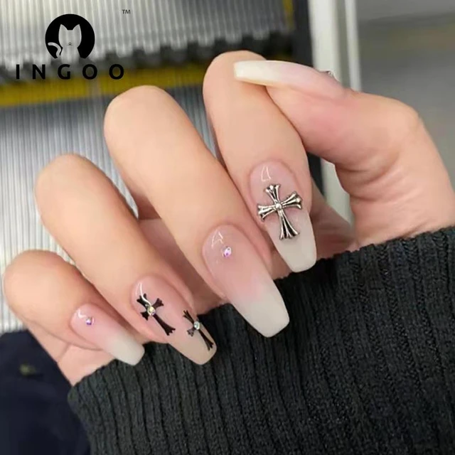 24pcs Punk Dark Cross Halloween Nail With Artificial Diamond Gradient Fake  Nails With Glue Full Cover Nails With Wearing Tools - False Nails -  AliExpress