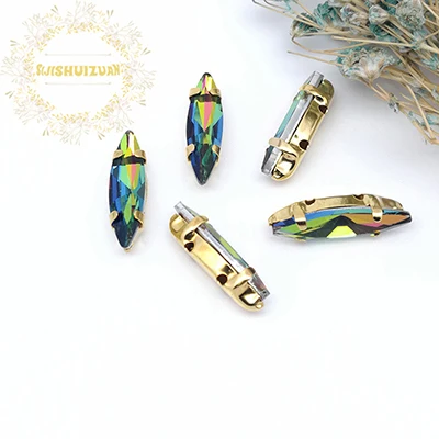 Sew On Rhinestones Sewing Rhinestones Glass Rhinestones Crystal Rhinestones Rhinestone Crystals Rhinestones Beads Rhinestone Accessories Rhinestone Claw Non Hot Fix Rhinestones Non Hotfix Rhinestones 4x15mm 24Color Horse Eye Crystal Glass Sew-on Rhinestones Gold Bottom With Claws For Garment Jewelry Wedding Dress Shoe Bag Diy