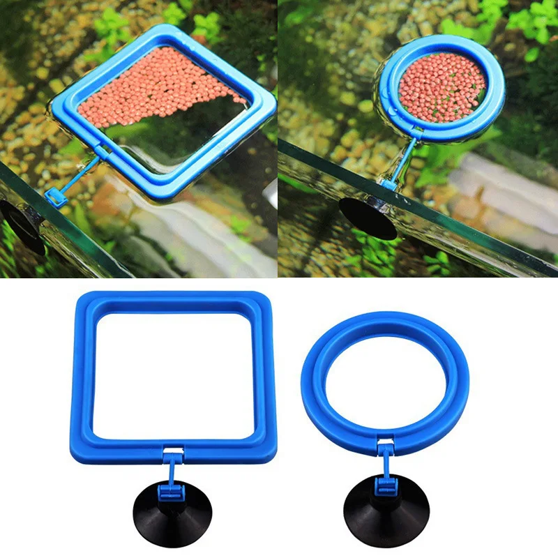 Fish Feeding Ring Equipped Suction Cups Portable Circular Square Aquatic Animal Feeder Fish Tank Aquarium Feeding Tools Fish Feeding Ring