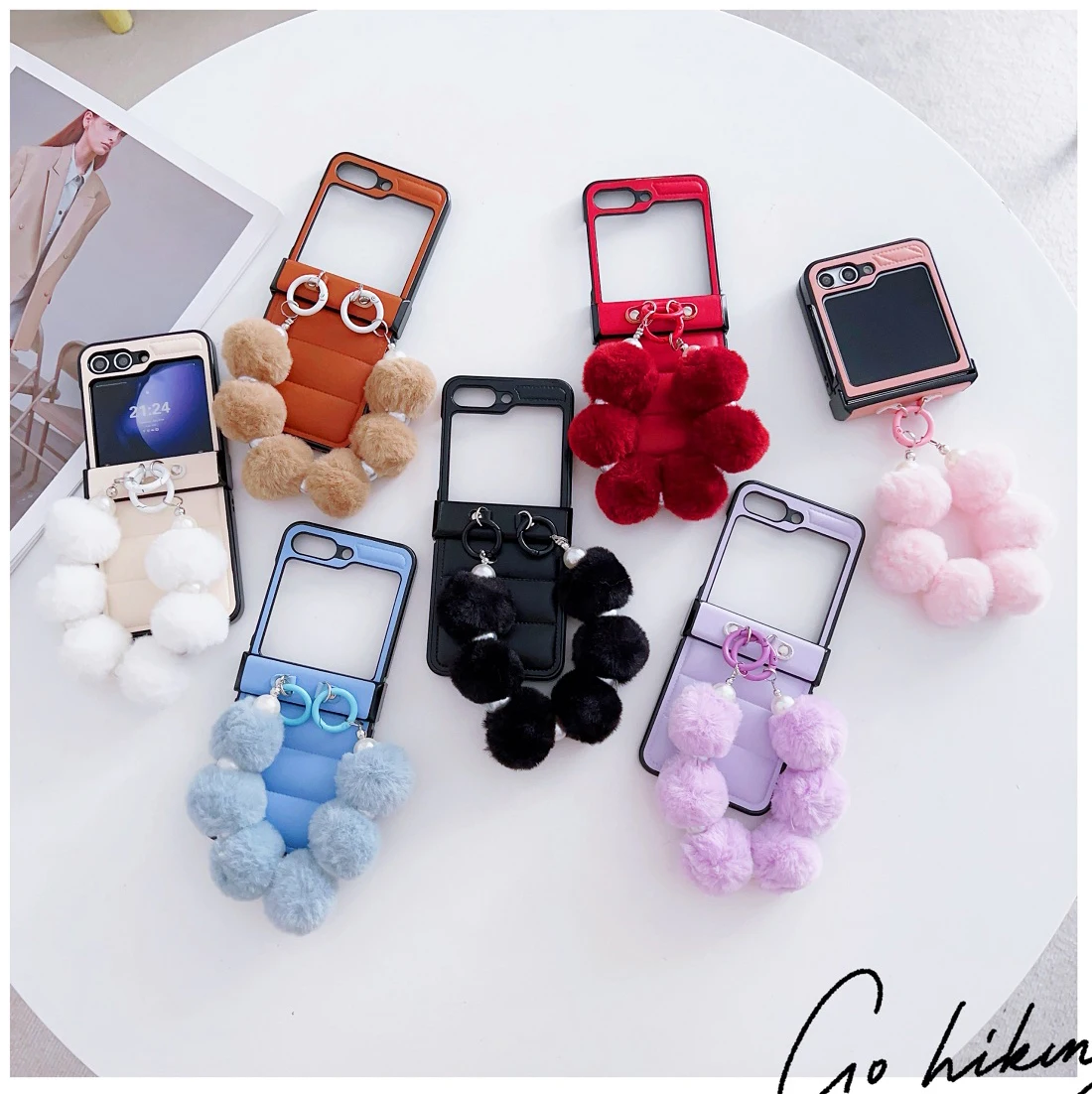 

Leather Case for Samsung Galaxy Z Flip 3 Zflip3 zflip4 Zflip5 Phone Cover Samsung Z Flip 4 Z Flip 5 flip5 Flip4 Flip3 Fur Charms