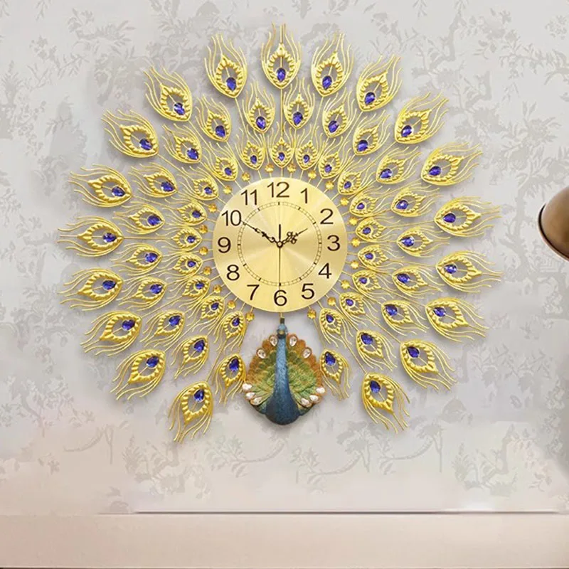 

Peacock Oriental Wall Clock Minimalist Chic Fashion Creative Wall Watch Unique Movement Relogio De Parede Living Room Decoration