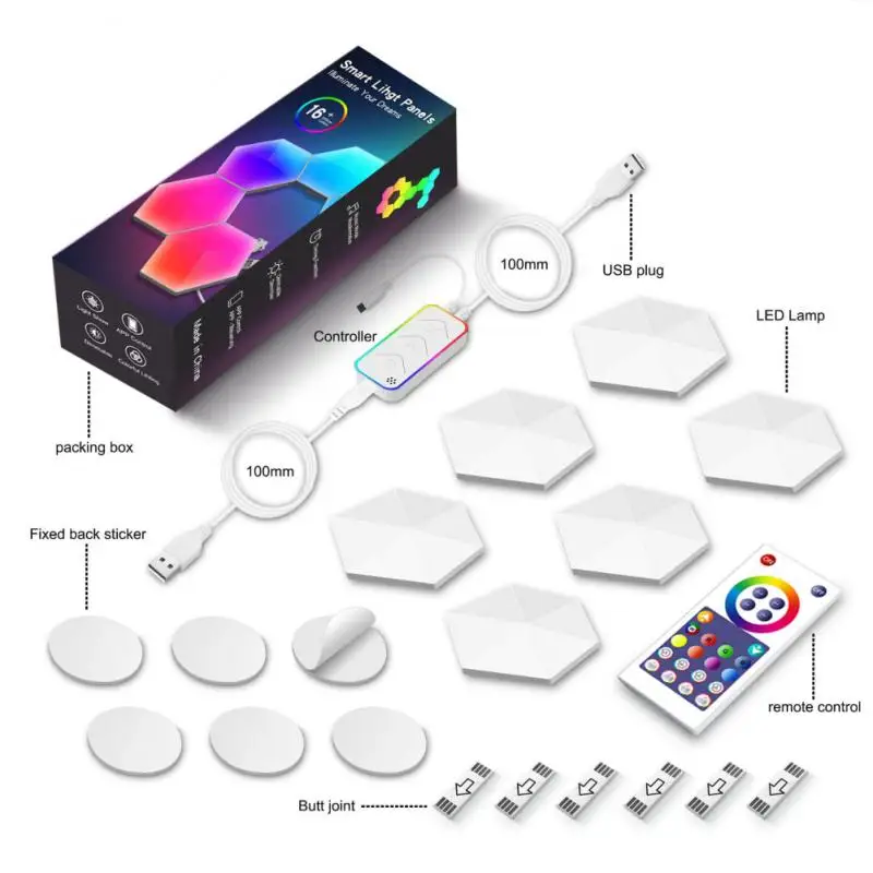 

App Remote Control Indoor Wall Light Rgb Led Hexagon Light 60 Preset Scenes Colorful Lamp Night Light