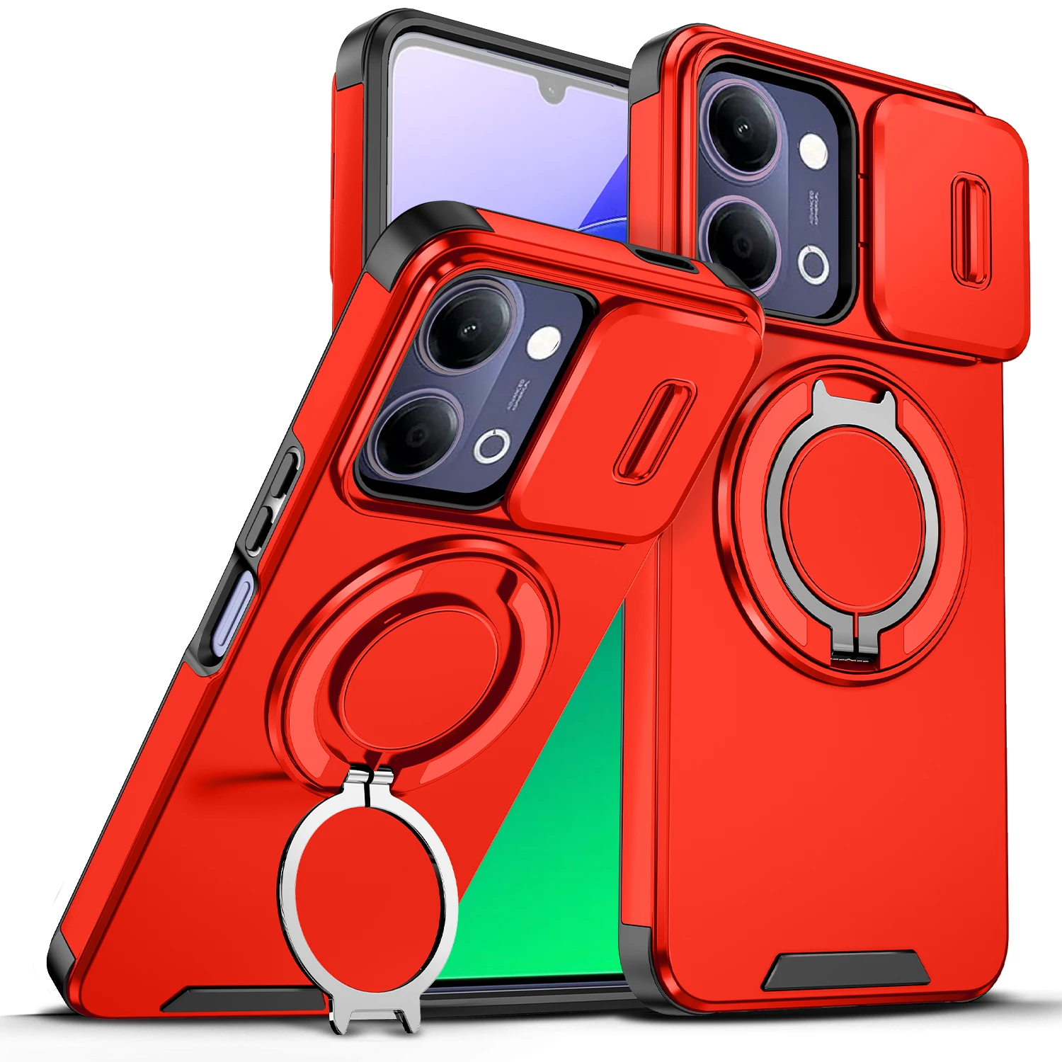 Magnetic Ring Stand Phone Case with Slide Camera Lens Protection and Durable Frame