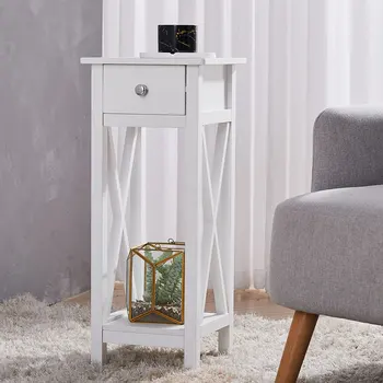 Living Room Side Table Wooden High Legs With Drawer Ultra-thin Console Table Plant Shelf