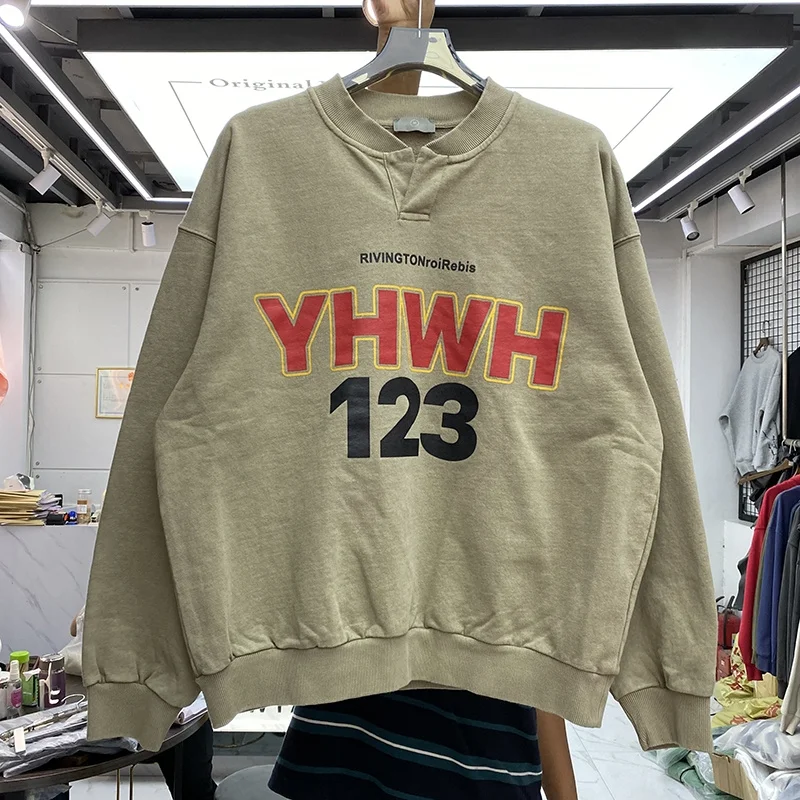 

RRR123 High Street Alphanumeric Printing Vintage Washing Water High Quality Men's And Women's Loose Casual Long Sleeve Pullover