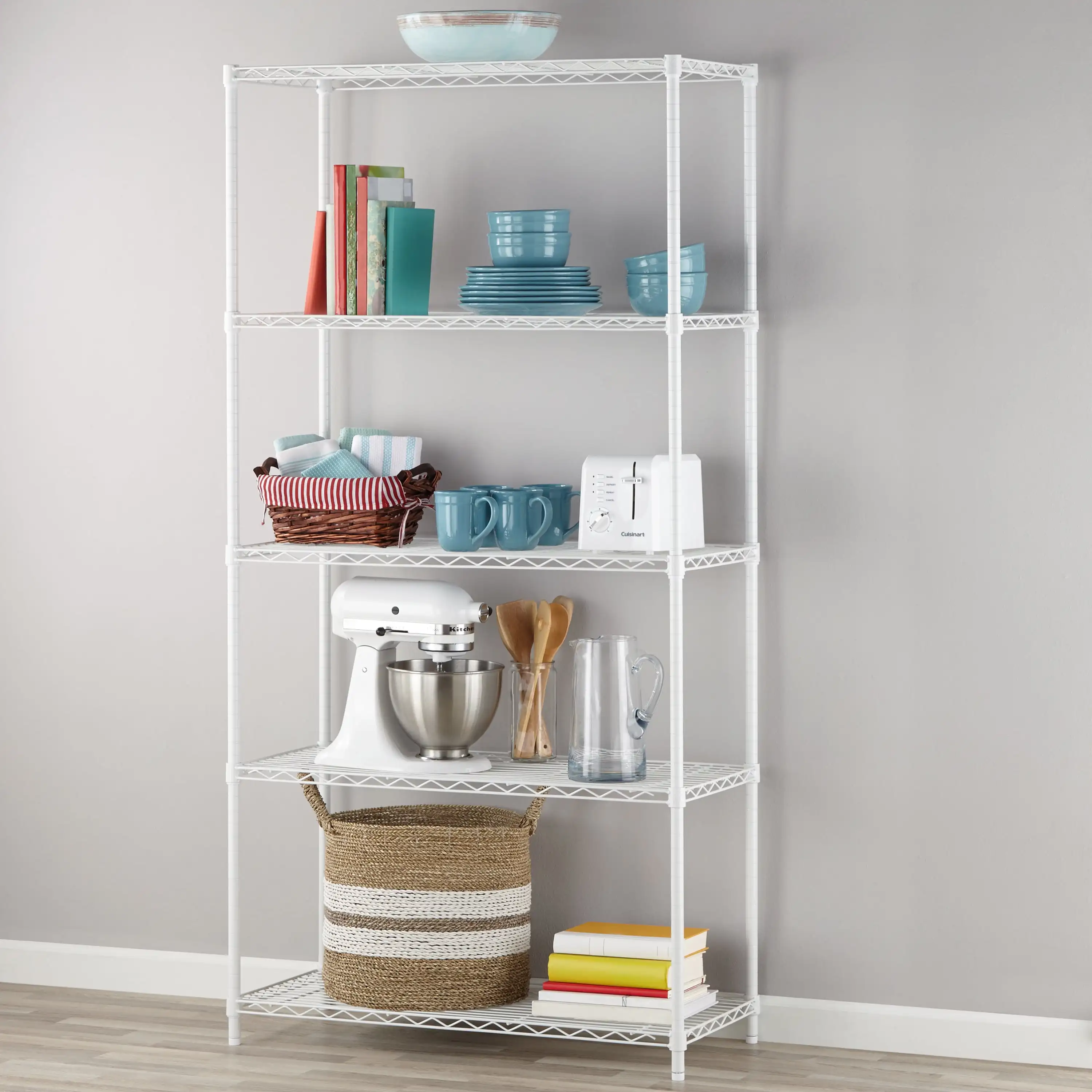 

Hyper Tough 5 Tier Wire Shelf Unit 16"Dx36"Wx72"H White Loading Capacity 1750 lbs Adult well organized