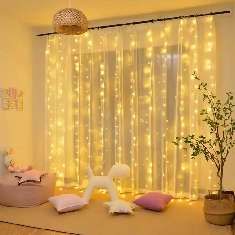 thumbnail image 1 of Guirnalda de luces LED para decoración navideña, control remoto, USB, para bodas, cortina, lámpara de 3 m, para dormitorio, bombilla para exteriores, hadas, 1 of 5