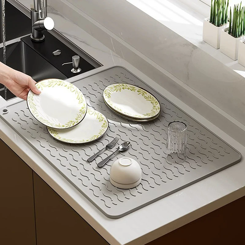 

Silicone Dish Drying Mat Heat Resistant Foldable Non-Slip Dish Draining Mat Kitchen Countertop Drip Tray Sink Pad