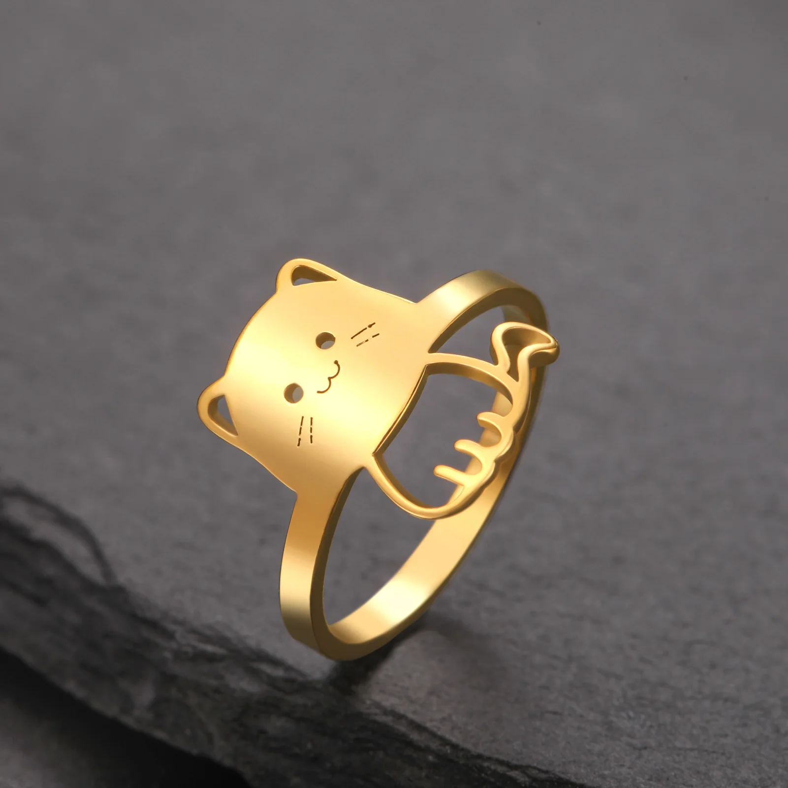 Cute Cat Kitten Ring for Girls Stainless Steel Finger Rings Fashion Animal Jewelry - PeticaDeals