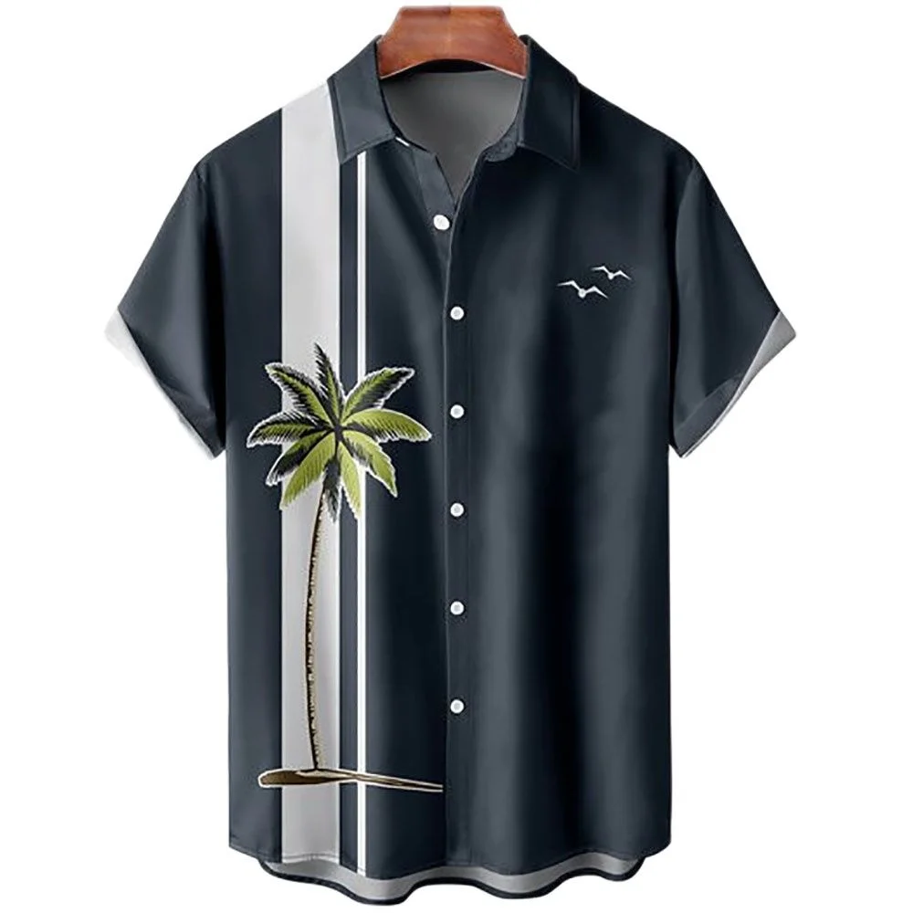 New Summer Hawaiian Shirt Men's Short Sleeve 3D Print Oversized Beach Button Shirt New Men's Coconut Tree Holiday Quick Dry