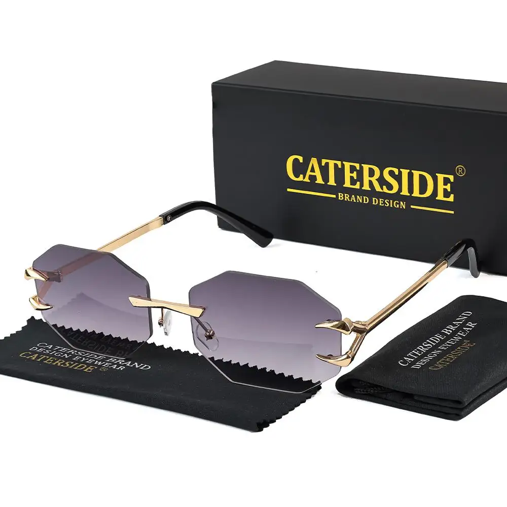 Raute Retro randlose Sonnenbrille für Männer Punk Polygon Metall Tempel Gradient Linse Sonnenbrille Frauen Reise Party Festival Geschenke – Detail 9