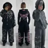 Y2k Gothic Style Mens Suit Black Print Zipper Hooded Sweatshirt Simple Cotton Hip Hop Large Size Loose Print Jogger Pants Unisex 6