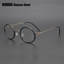 Sleek Ultralight Titanium Round Eyeglasses - Danish Handmade Design (Black  Golden)
