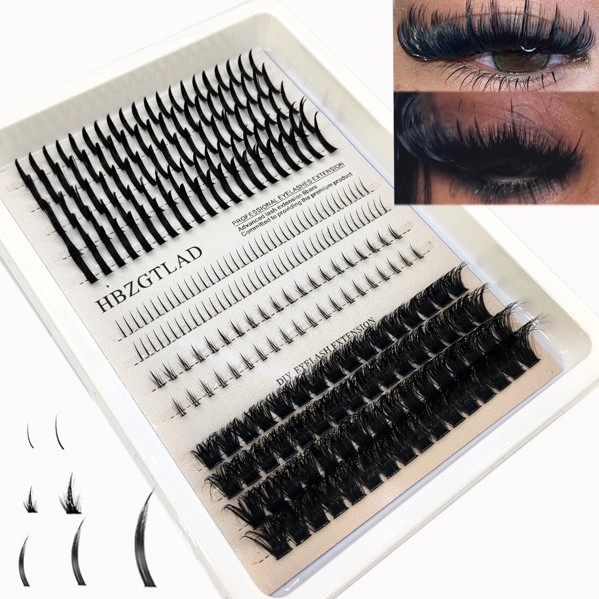 HBZGTLAD Wimpern 80D/100D Wimperncluster mit unten und stacheligem Volumen DIY Anime Wimperncluster verlängert Wimpern