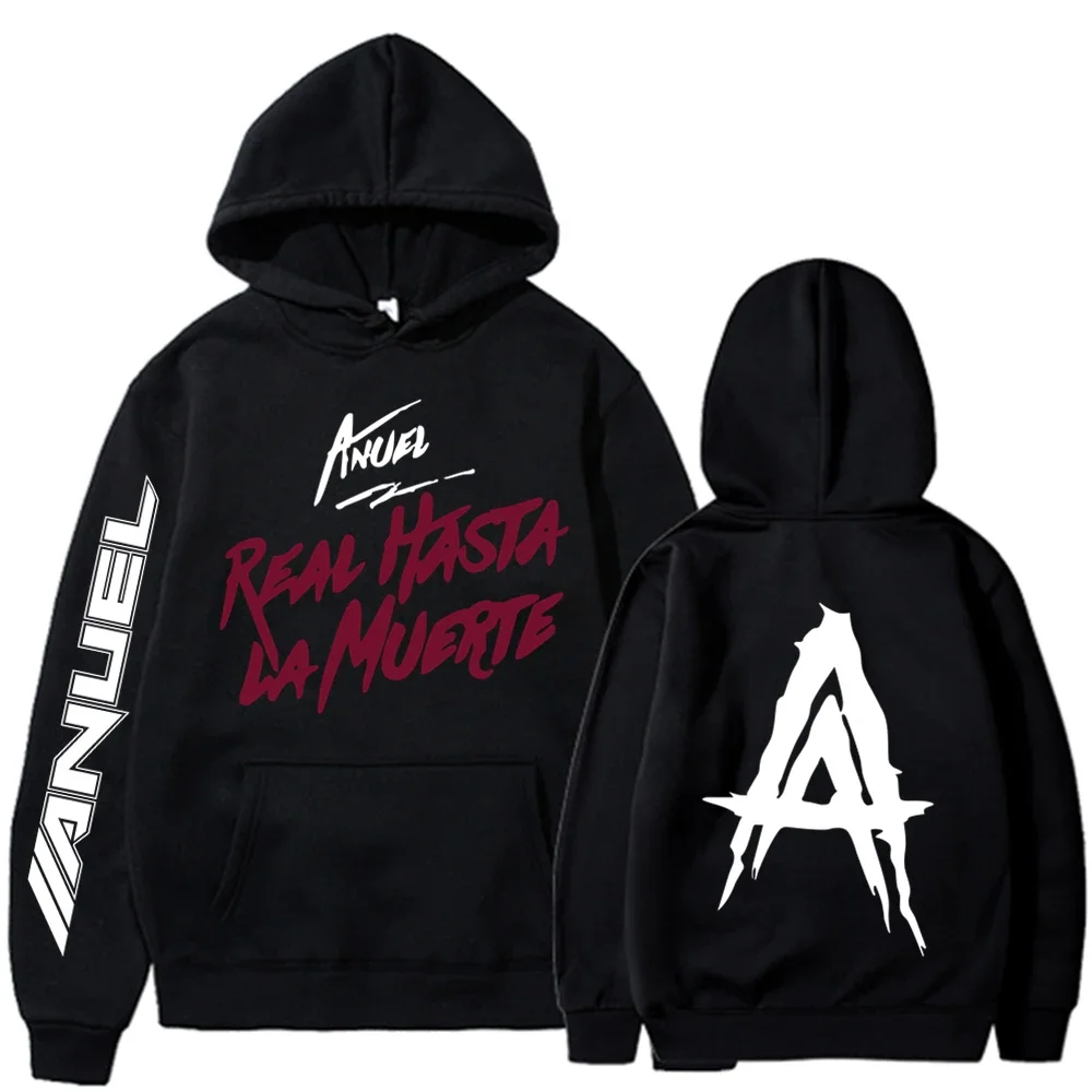 Anuel AA Hoodies Autumn Fleece Hoodie Men's Anuel AA Real Hasta La Muerte Printed Sweatshirts Rapper Loose Pullover Streetwear 2