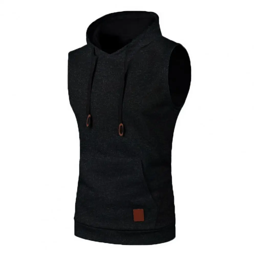 Men Waistcoat Hooded Knitted Vest Sleeveless Hooded Tank Top Drawstring Pocket Knitted Casual Workout Hoodie Knitted Vest Vest