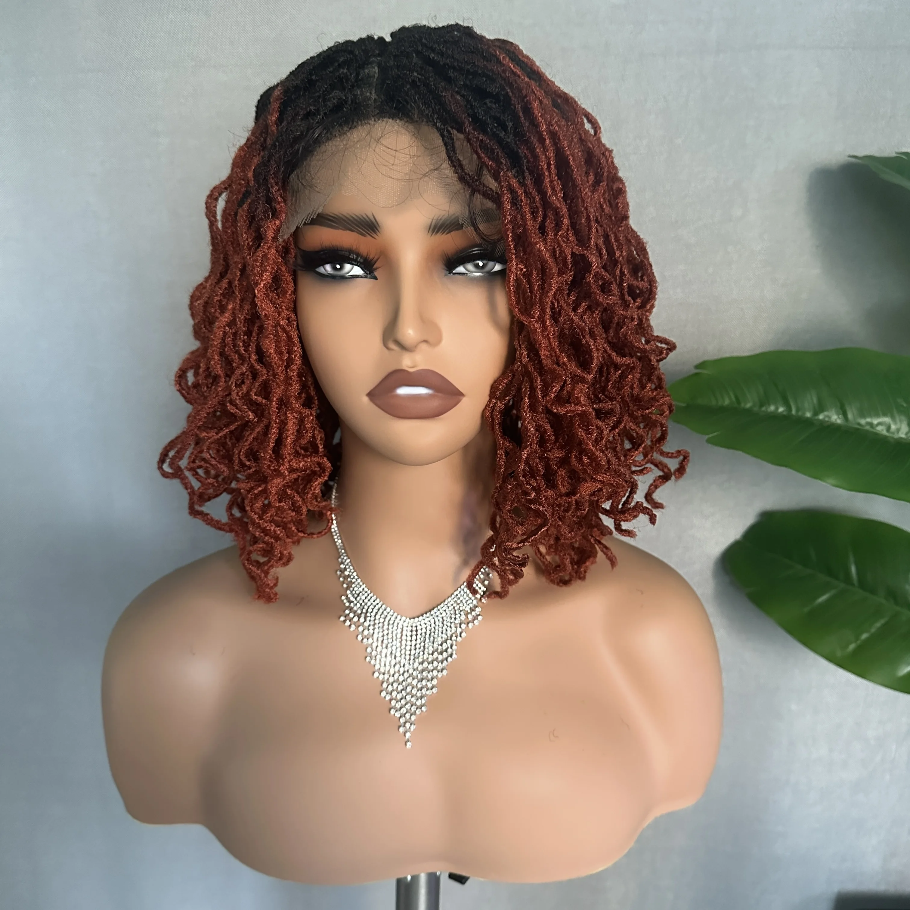 

SOKU Black Gradient Red Locs Braided Wig Short Natural Transparent Synthetic Lace Front Knotless Wigs with Baby Hair for Women