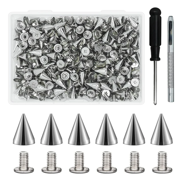 100/200Pcs DIY Punk Rock Silver Tone Cone Studs Spikes For Shoes