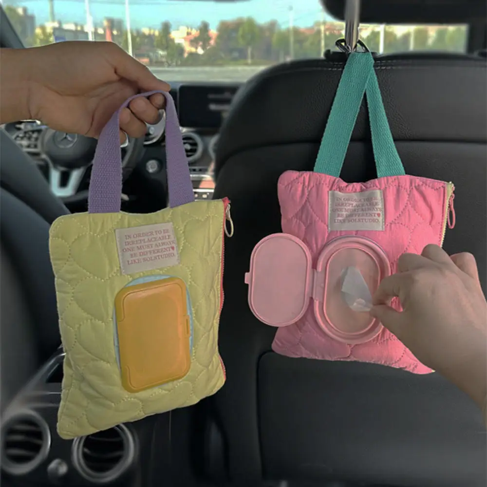 

Cute Car Tissue Box Macaron Color Cotton Baby Wet Wipe Pouch Refillable Holder Travel Portable Storage Hanging Bag for Cart