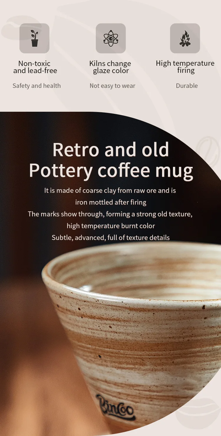 Description Picture 4 of item1PC Japanese Style Retro Ceramic Coffee Cup Rough Pottery Tea Cup Latte Pull Flower Porcelain Cup Pottery Mug For Home Office