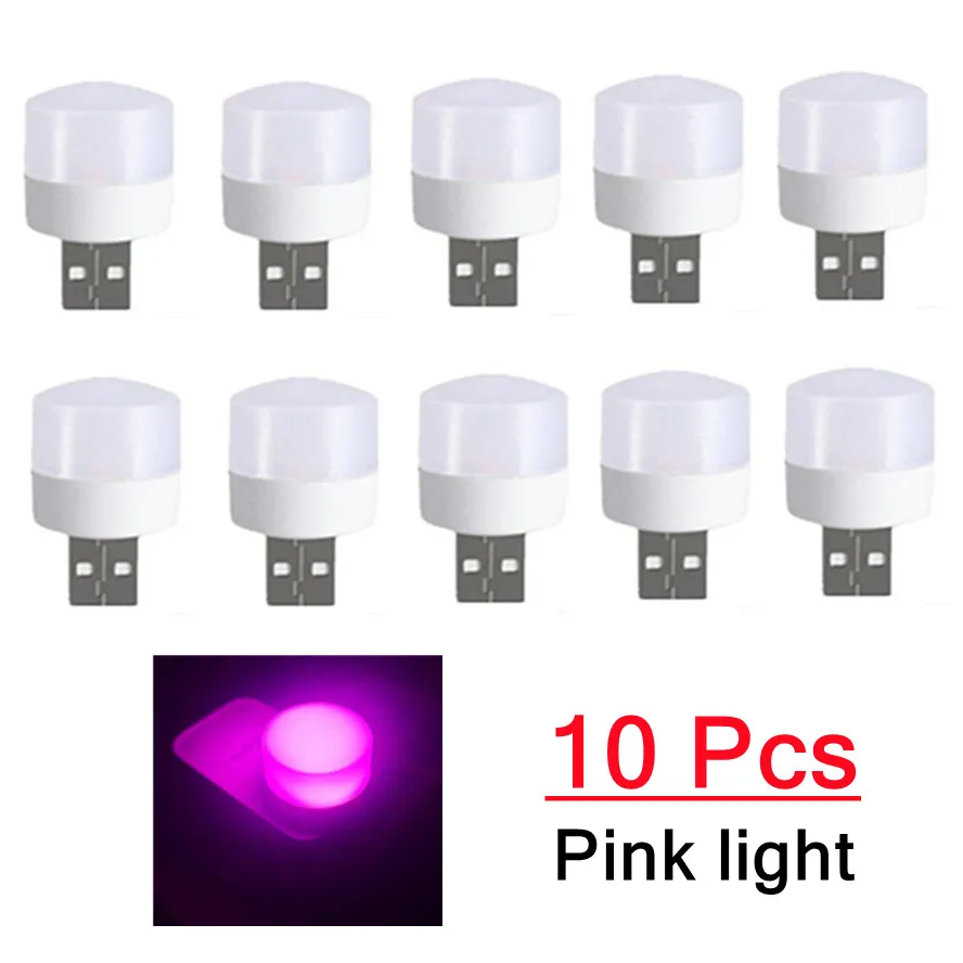 Lámpara con enchufe USB de 10 piezas, 5 V, 1 W, súper brillante, protección para los ojos, luz para libros, computadora, carga de energía móvil, lámpara de ambiente pequeña USB