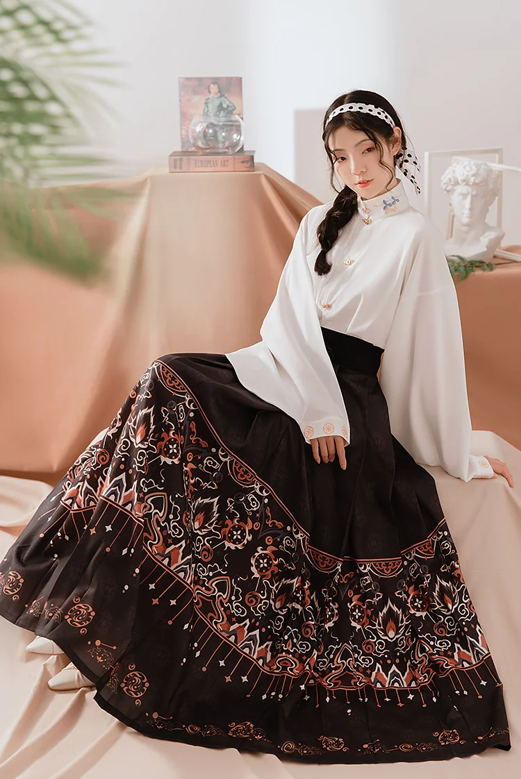 

Традиционный китайский повседневный костюм Hanfu с вышивкой для элегантной девушки с воротником-стойкой винтажная одежда плиссированное платье