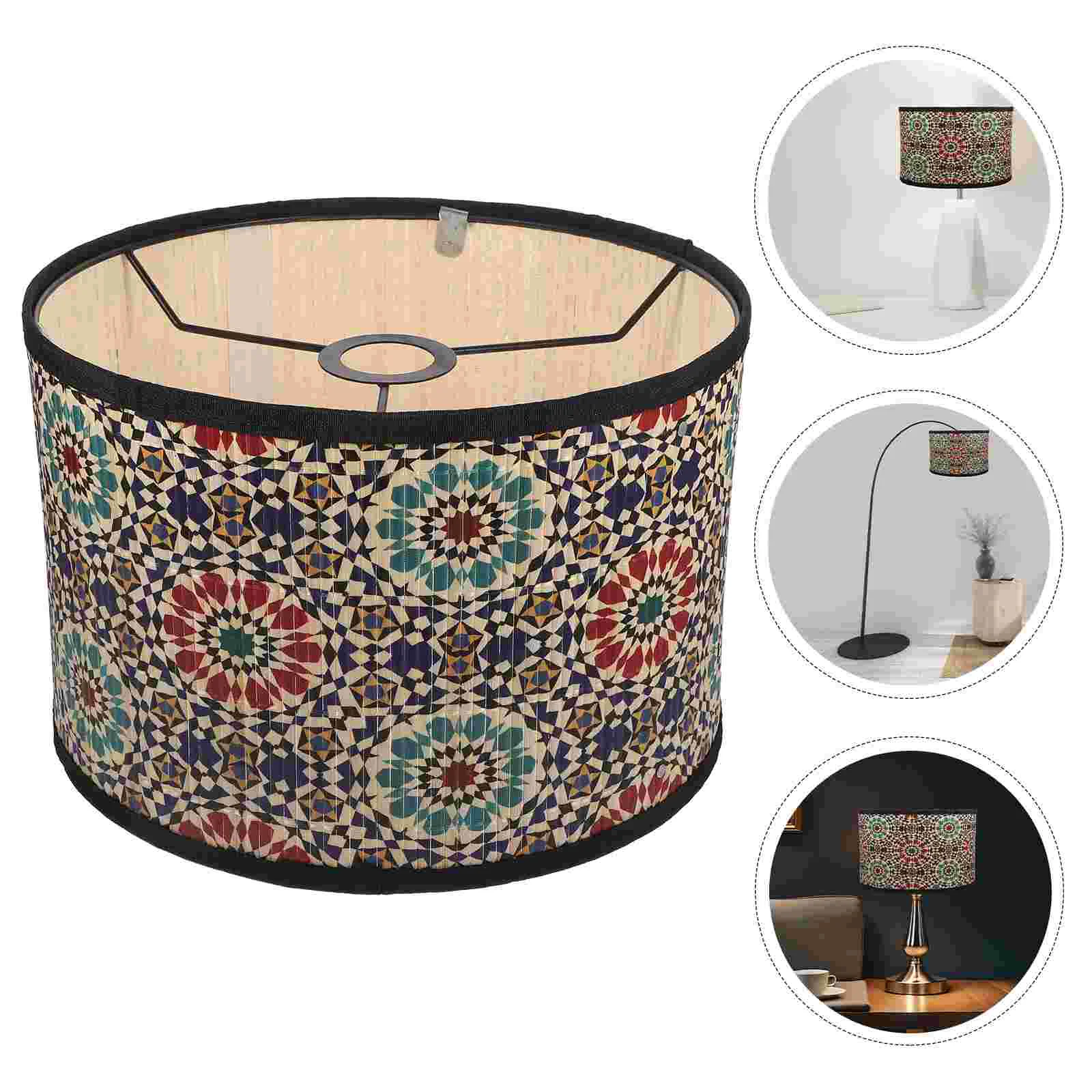 

Bamboo Drum Lamp Shade Decorative Painting Lampshade Power Cord Light Accessories