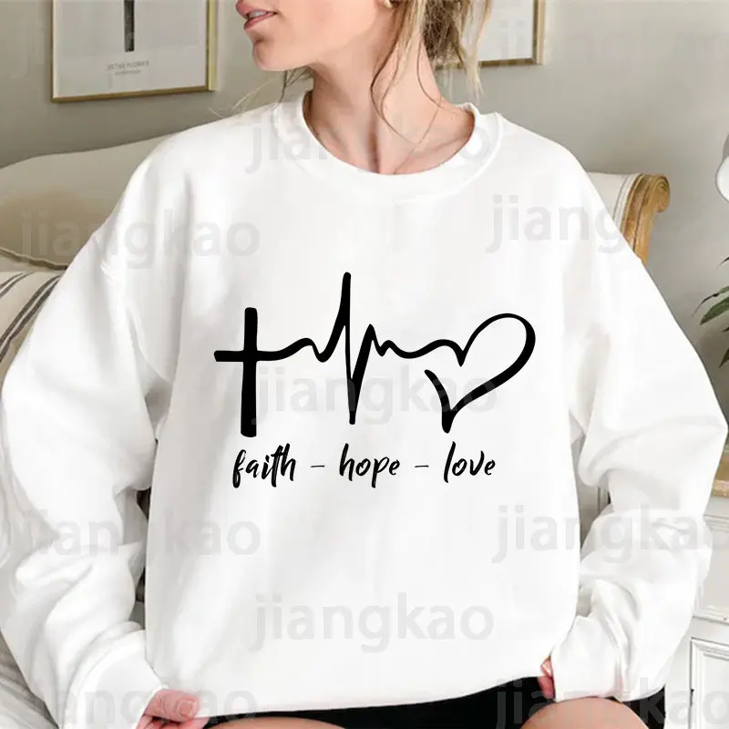 

Faith Hope Love Print Christian Fleece Sweatshirts Harajuku Women Men Hoodie Streetwear Top Autumn Spring O Neck Pullover Hoody