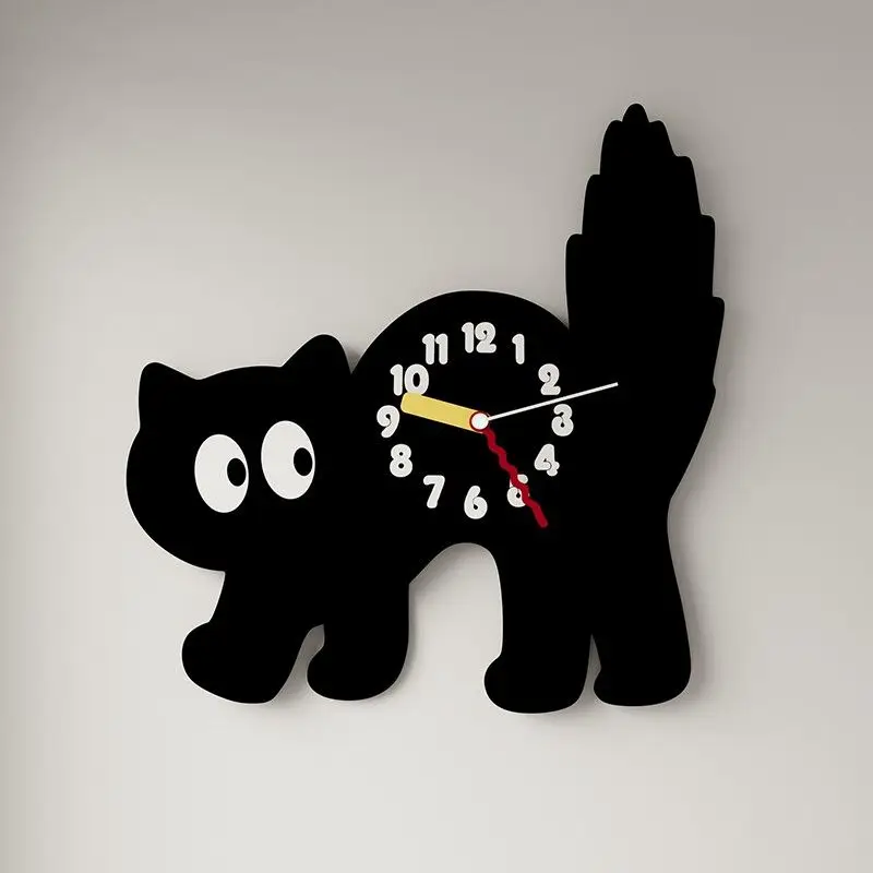 Cartoon Cute Cat Wall Clocks Single-sided Silent Watches Creative Clock Interior Room Dacoration Items with Swinging Little Paws