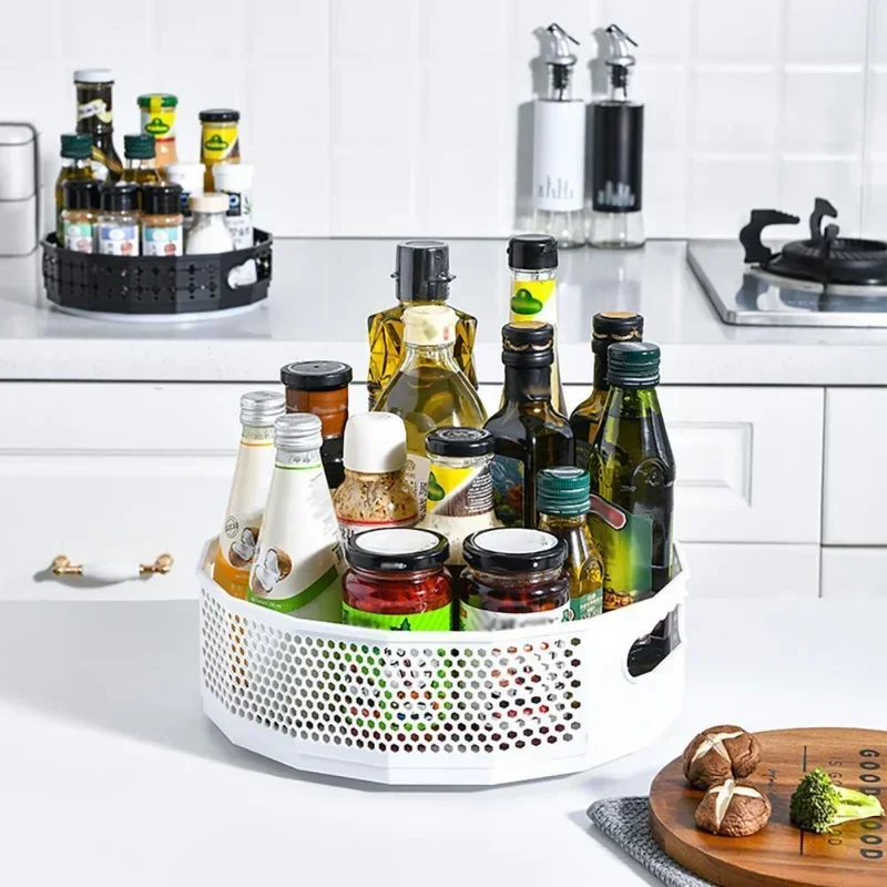 360 Degree Storage Spice Design Turntable Square Species Seasoning Snacks  Rack Table Rotating Tray Plastic Organizer